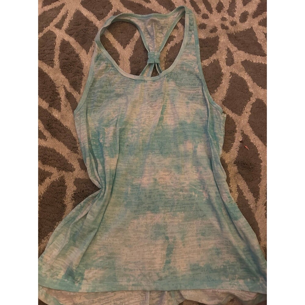 Light Blue and White Tie Dye Racer Back Knotted Ideology Tank Top